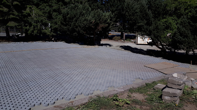 Parking area Field with Grass Grid in Place