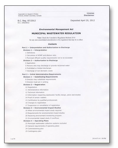 wastewater bylaws cover